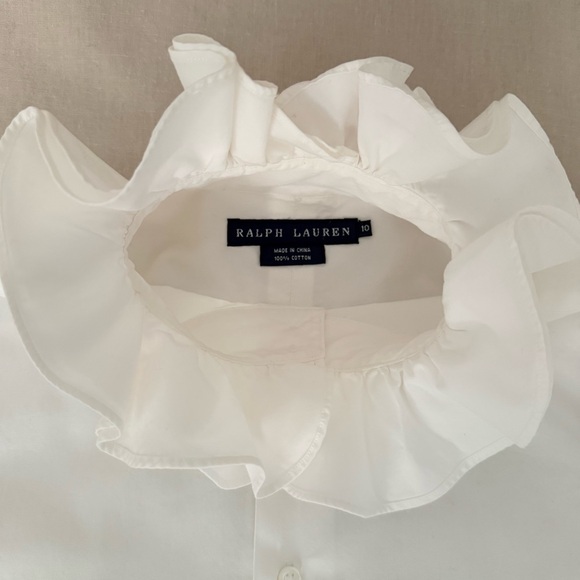 Ralph Lauren | White Ruffle Collar Button Up - Picture 2 of 10